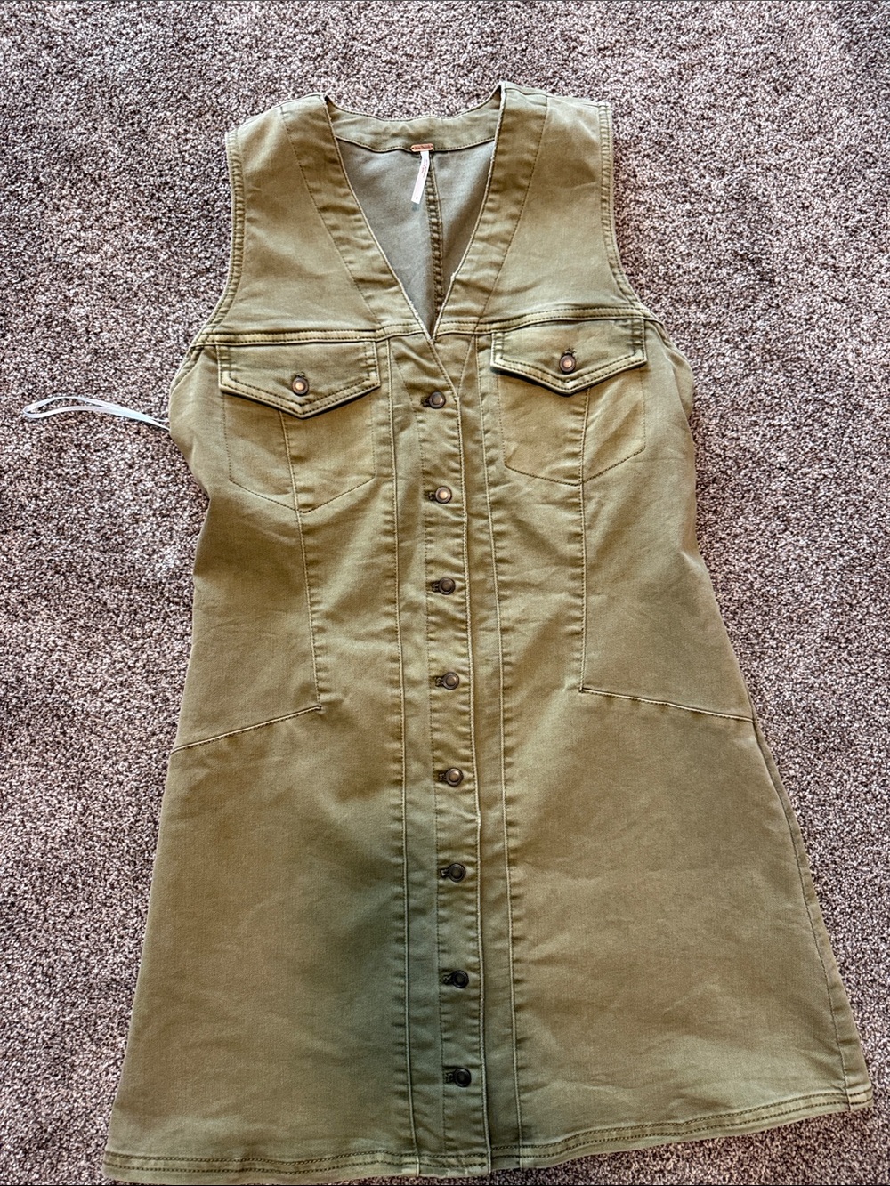 Free People Sleeveless Olive Button-Front Shift Dress